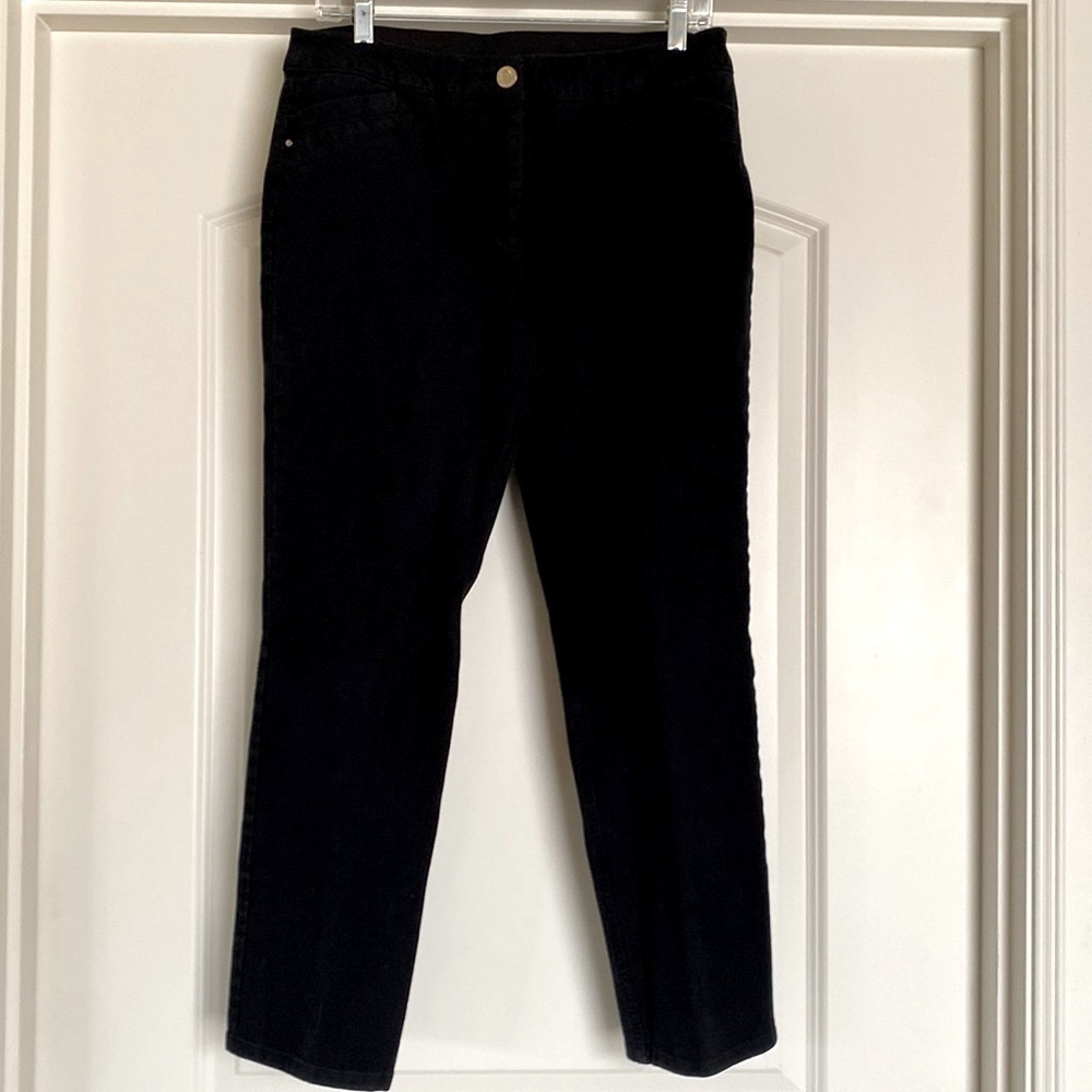 Chico’s So Slimming women’s black cotton rayon spandex pants career office SZ 1
